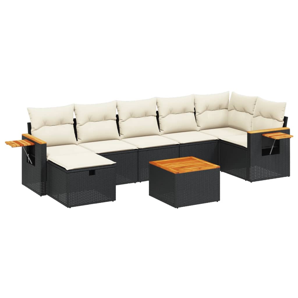8 Piece Garden Sofa Set with Cushions Black Poly Rattan