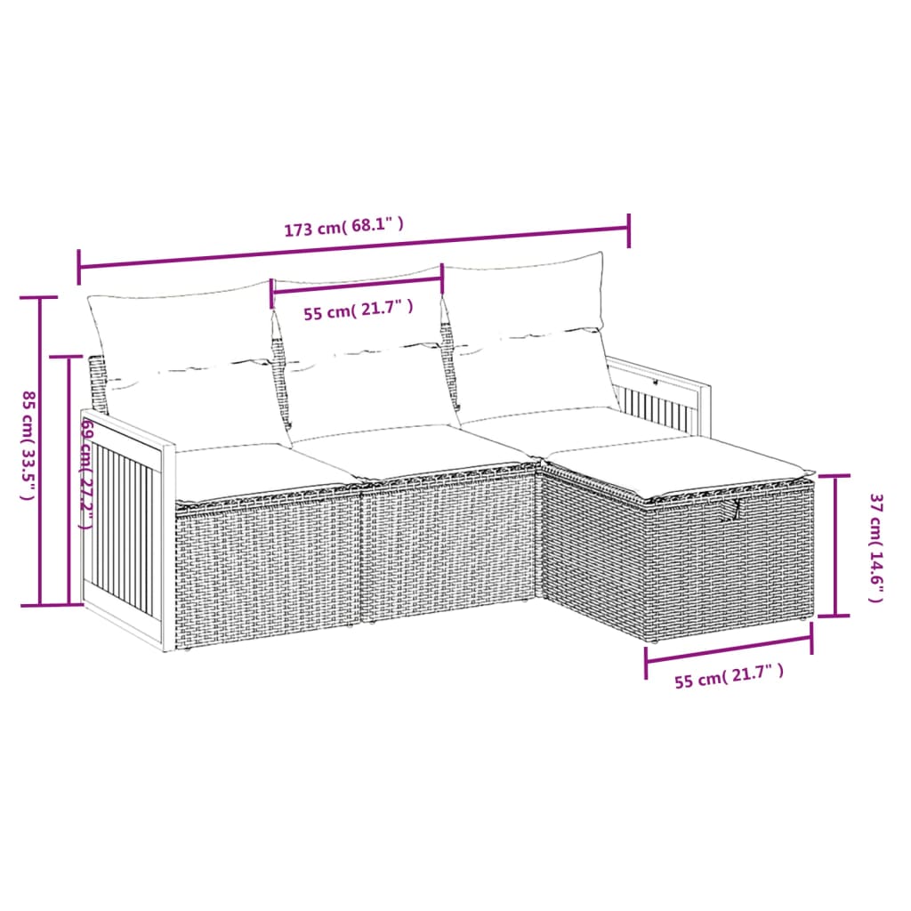 4 Piece Garden Sofa Set with Cushions Grey Poly Rattan