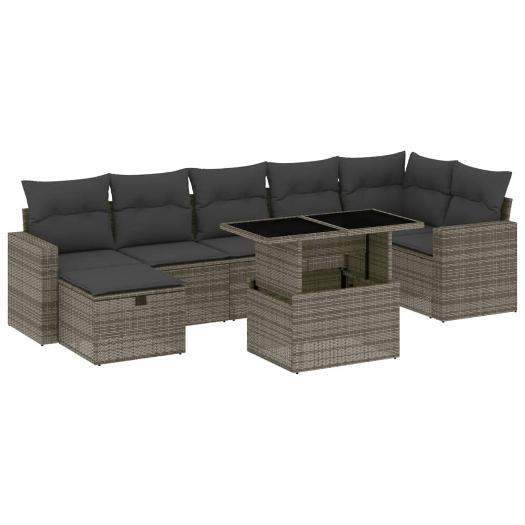 8 Piece Garden Sofa Set with Cushions Grey Poly Rattan