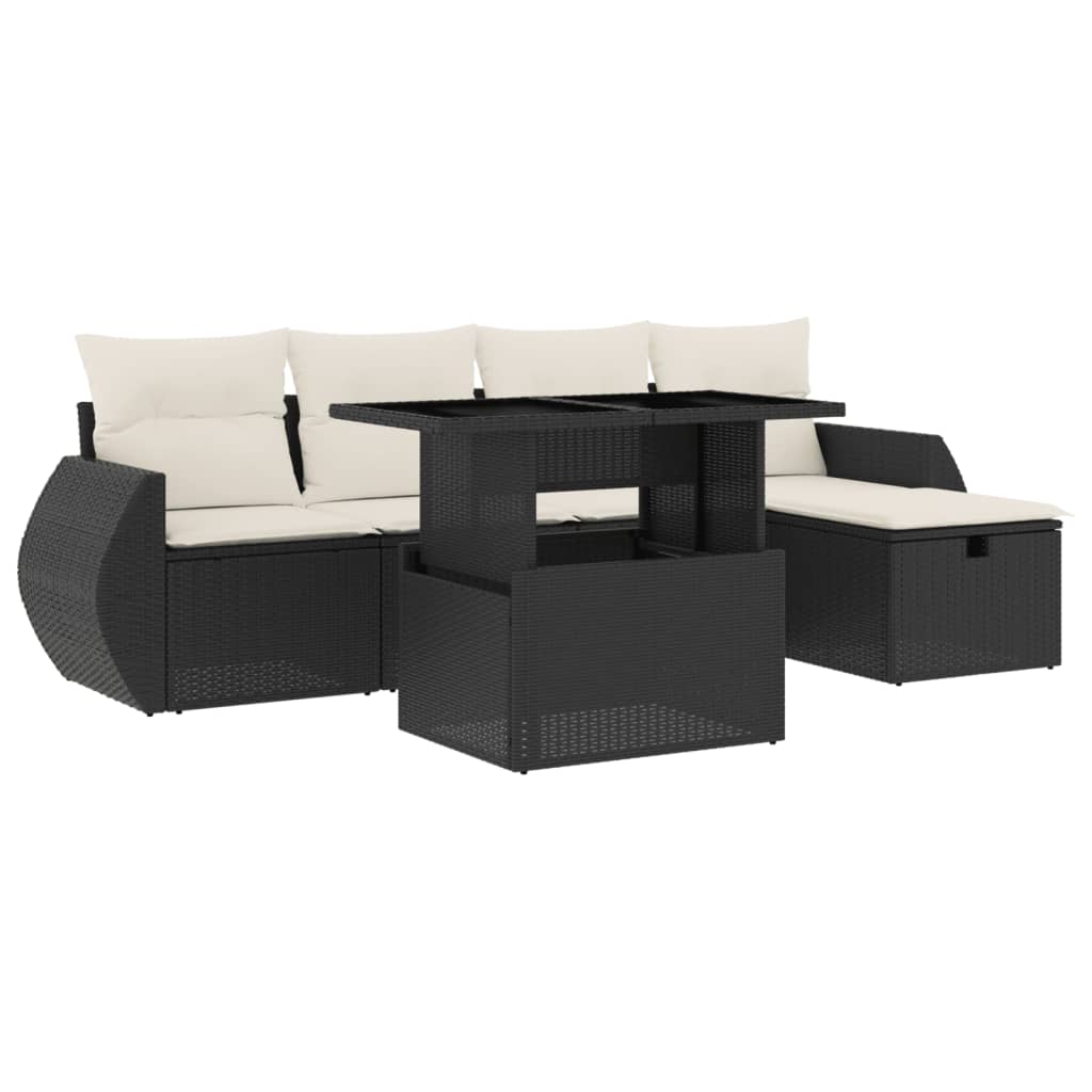6 Piece Garden Sofa Set with Cushions Black Poly Rattan