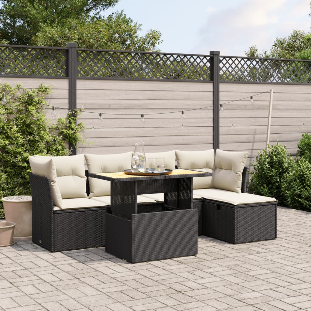 6 Piece Garden Sofa Set with Cushions Black Poly Rattan
