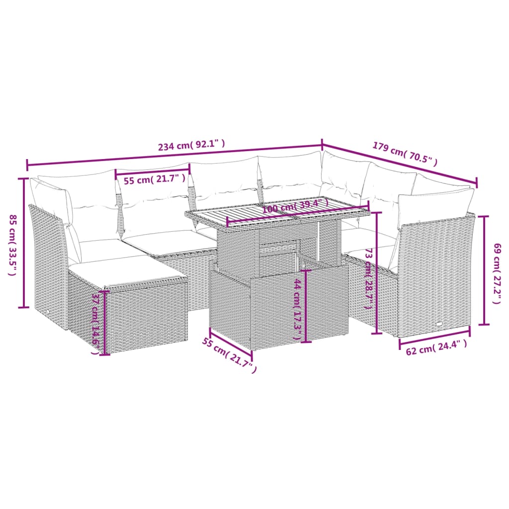 8 Piece Garden Sofa Set with Cushions Grey Poly Rattan