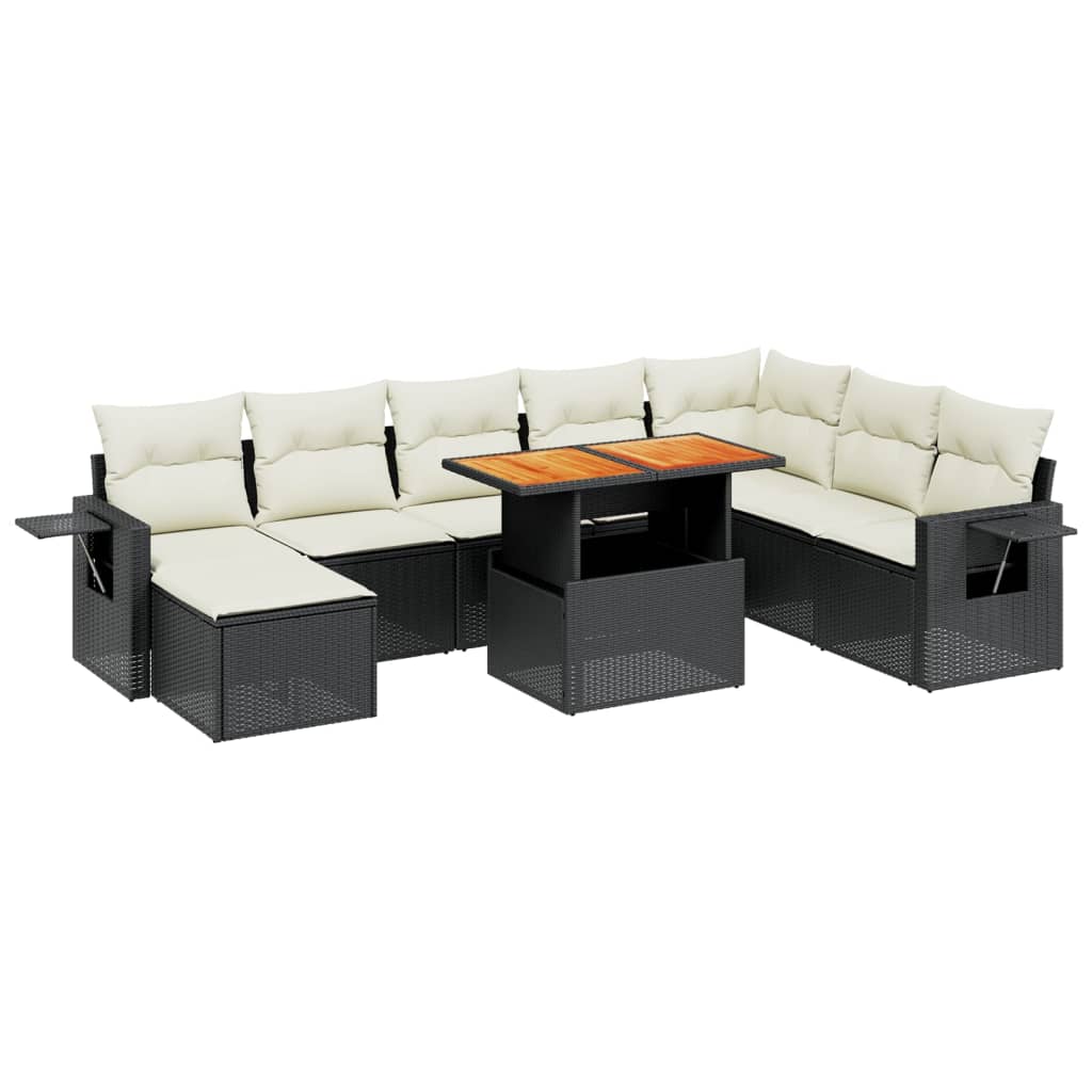 9 Piece Garden Sofa Set with Cushions Black Poly Rattan
