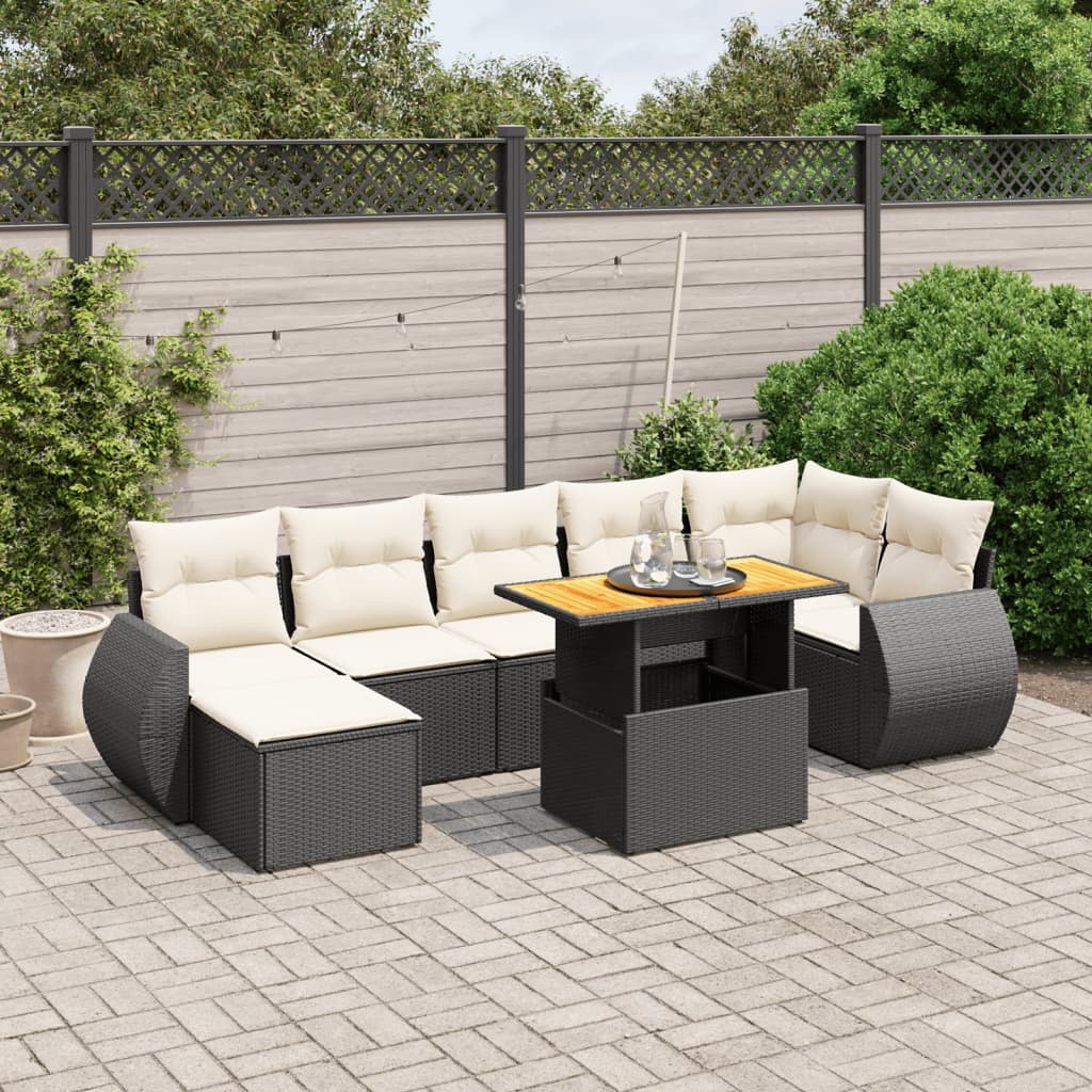 8 Piece Garden Sofa Set with Cushions Black Poly Rattan