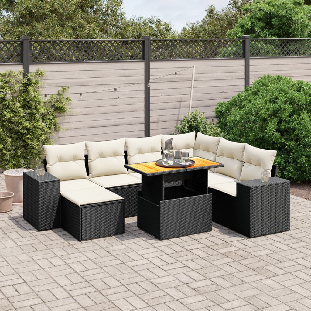 8 Piece Garden Sofa Set with Cushions Black Poly Rattan