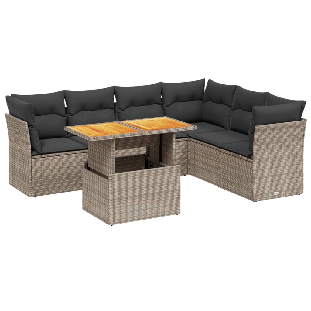 7 Piece Garden Sofa Set with Cushions Grey Poly Rattan