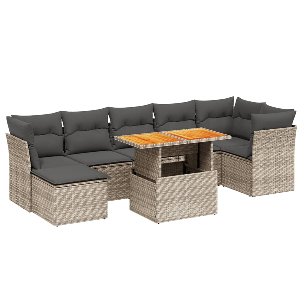 8 Piece Garden Sofa Set with Cushions Grey Poly Rattan
