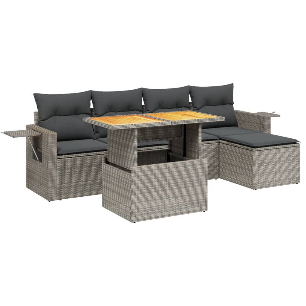 6 Piece Garden Sofa Set with Cushions Grey Poly Rattan