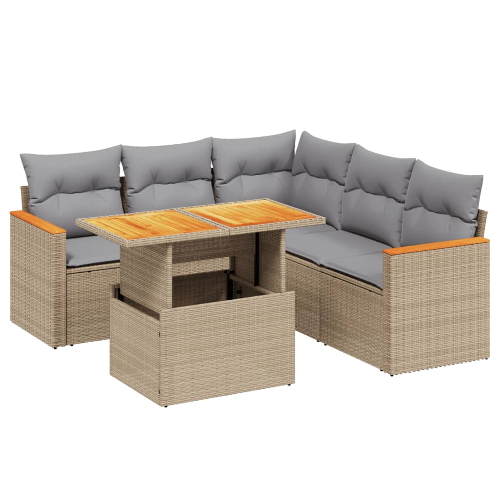 6 Piece Garden Sofa Set with Cushions Beige Poly Rattan