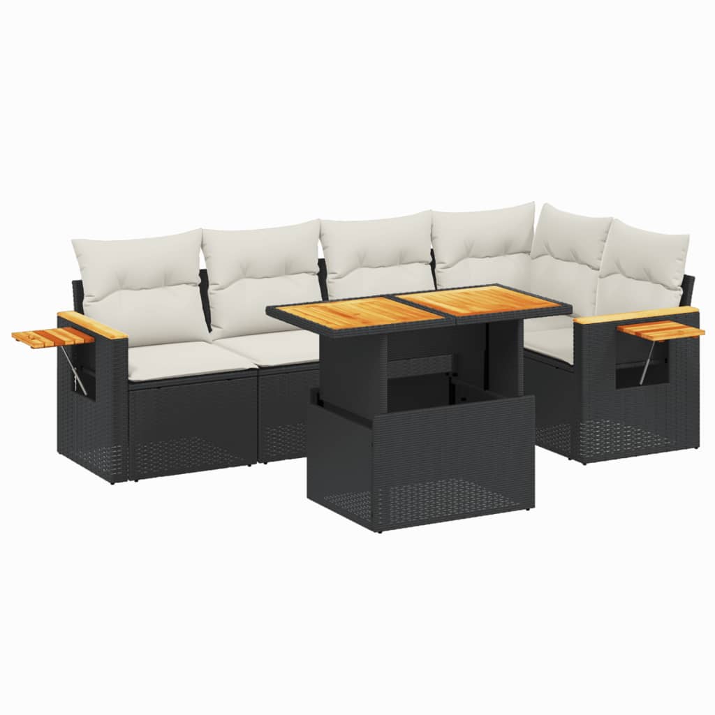 6 Piece Garden Sofa Set with Cushions Black Poly Rattan
