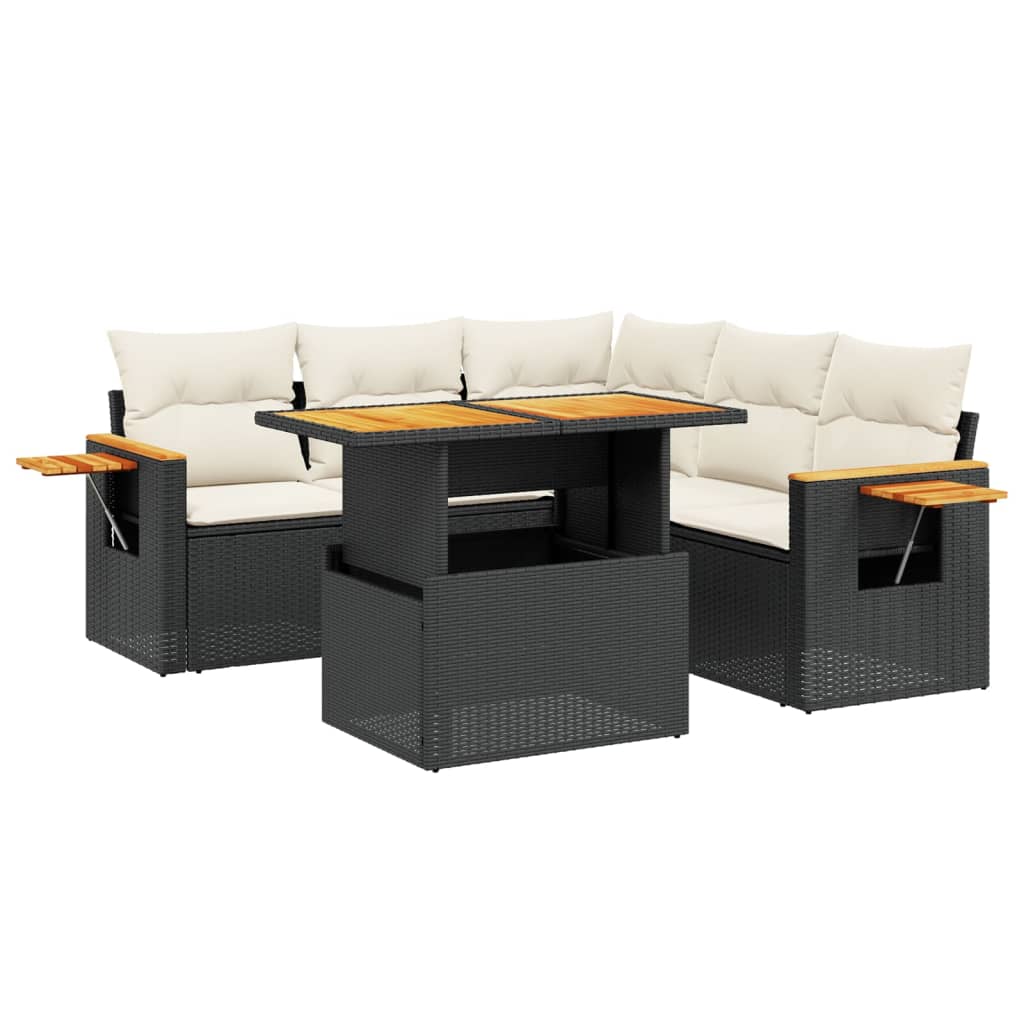 6 Piece Garden Sofa Set with Cushions Black Poly Rattan