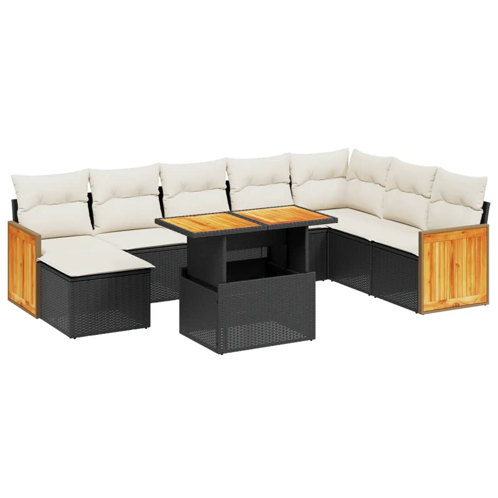 9 Piece Garden Sofa Set with Cushions Black Poly Rattan