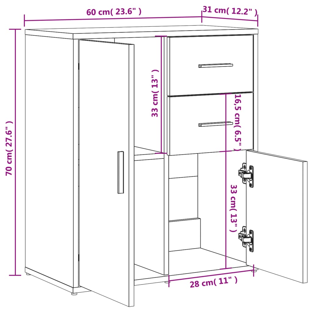 Sideboards 2 pcs White 60x31x70 cm Engineered Wood