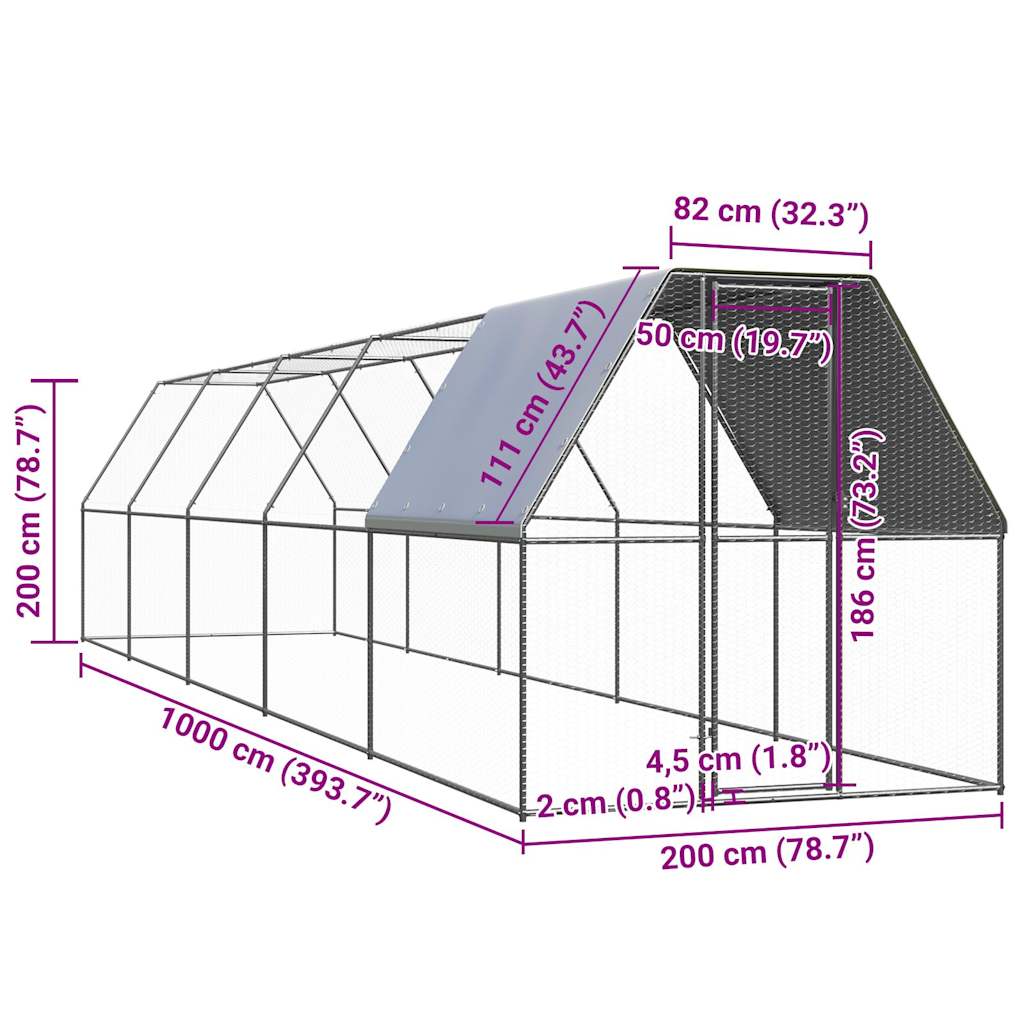 Chicken Cage 2x10x2 m Galvanised Steel