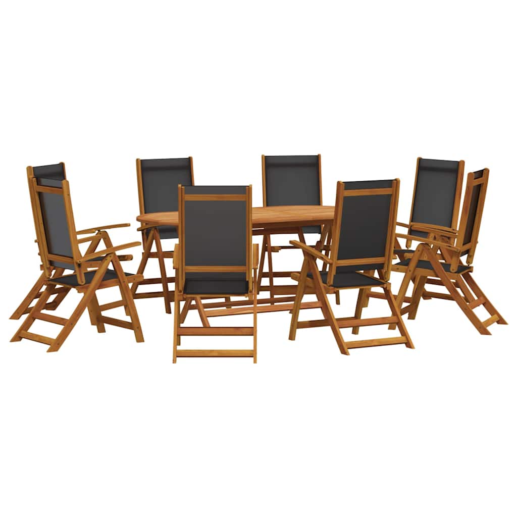 9 Piece Garden Dining Set Solid Wood Acacia and Textilene