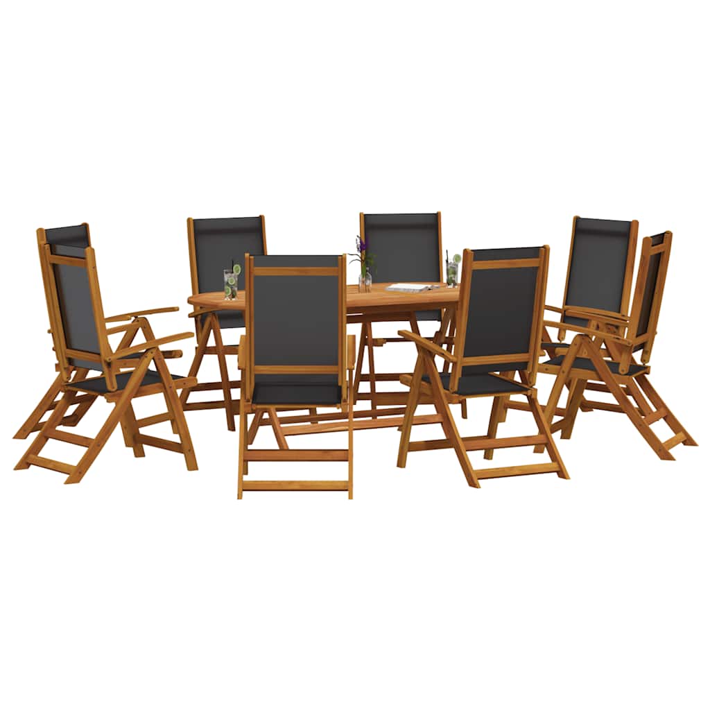 9 Piece Garden Dining Set Solid Wood Acacia and Textilene