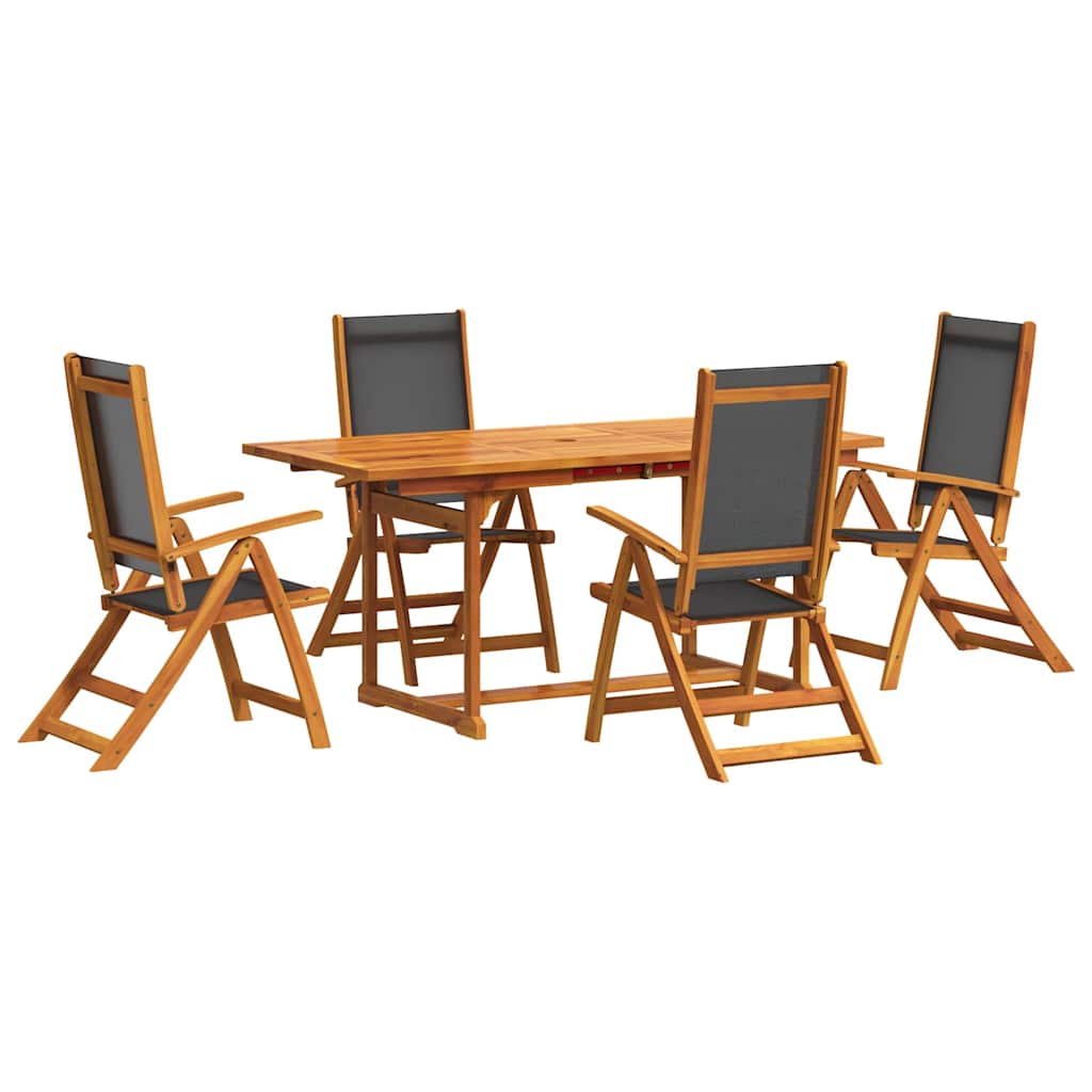 5 Piece Garden Dining Set Solid Wood Acacia and Textilene