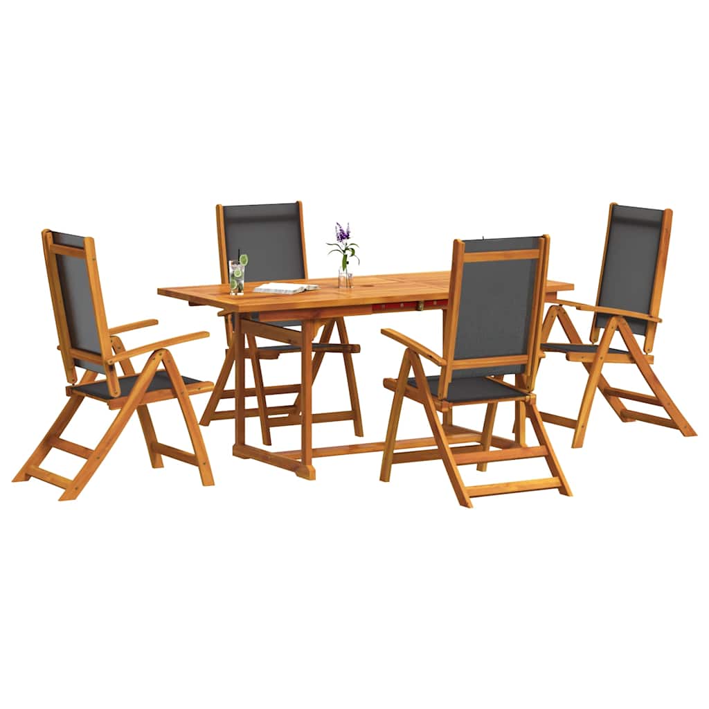 5 Piece Garden Dining Set Solid Wood Acacia and Textilene