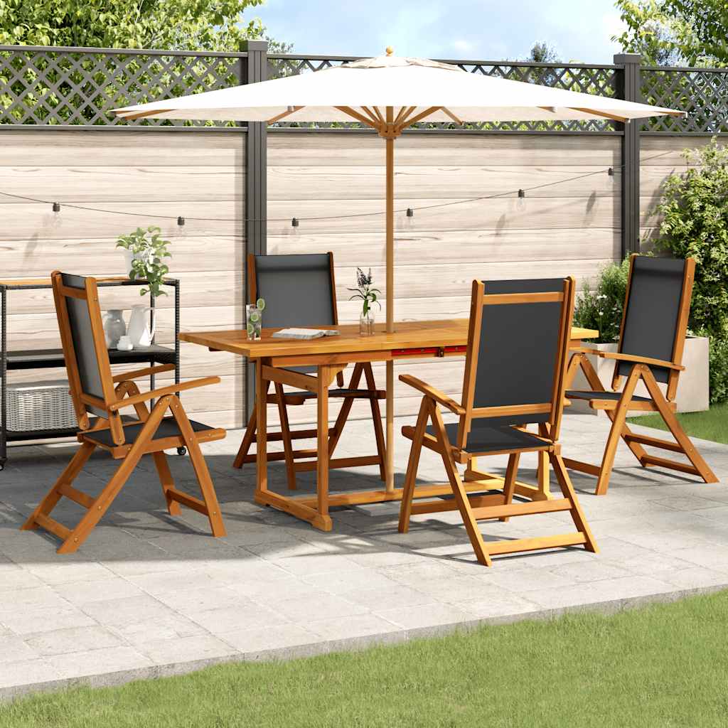 5 Piece Garden Dining Set Solid Wood Acacia and Textilene