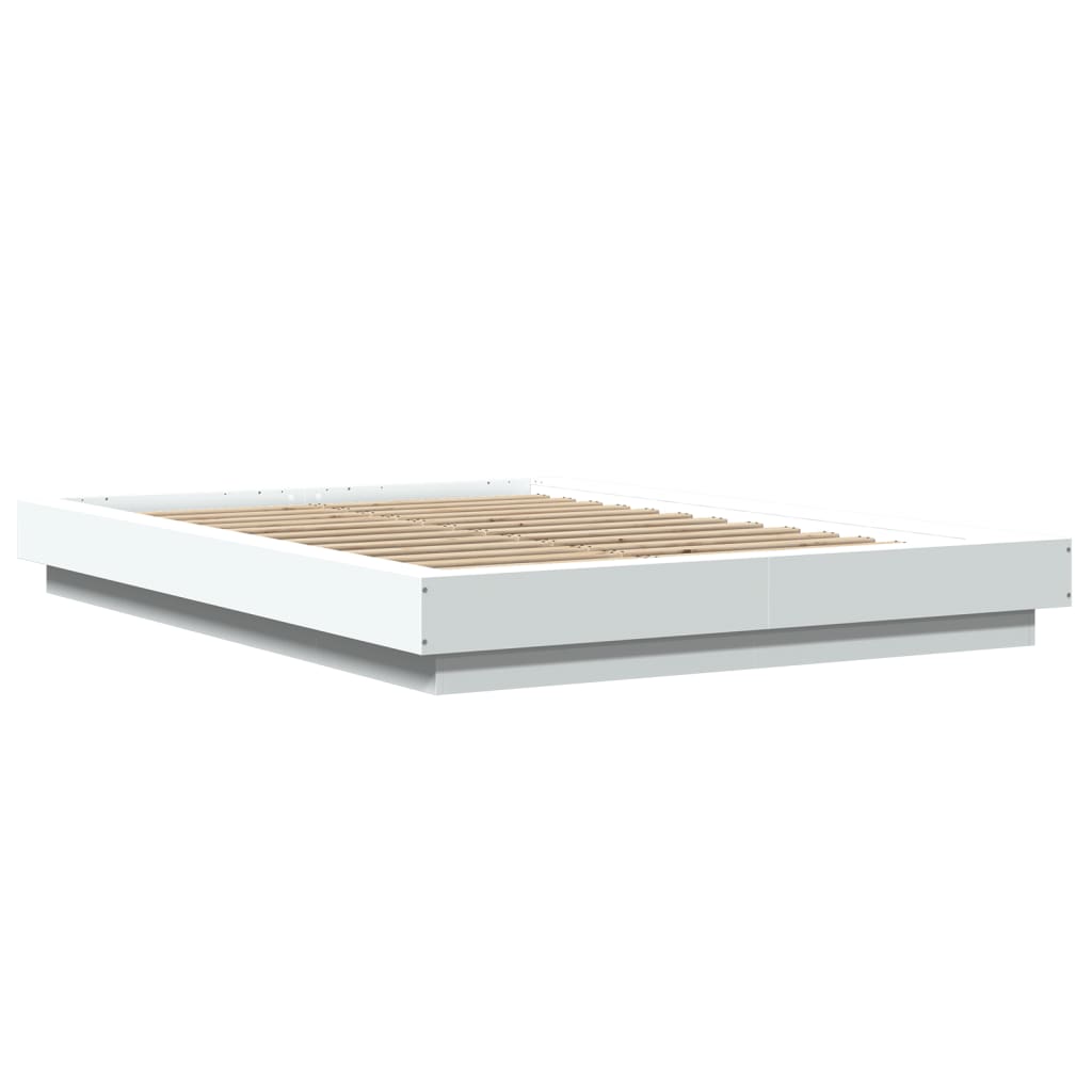 Bed Frame with LED Lights without Mattress White 135x190 cm