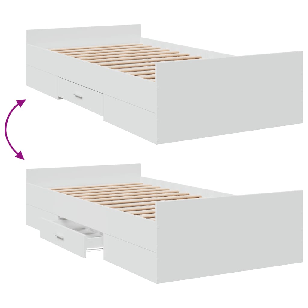 Bed Frame with Drawers without Mattress White 90x190 cm