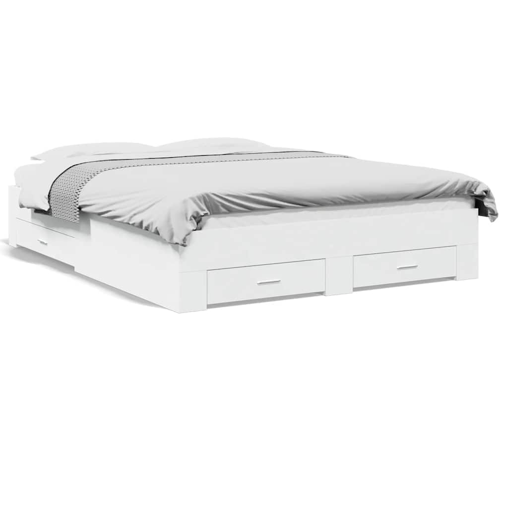 Bed Frame with Drawers without Mattress White 150x200 cm