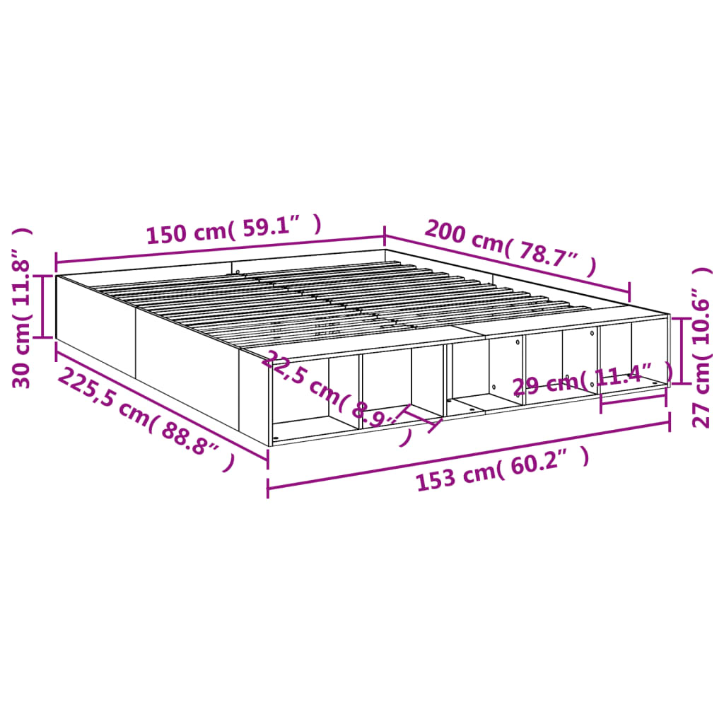 Bed Frame without Mattress White 150x200 cm
