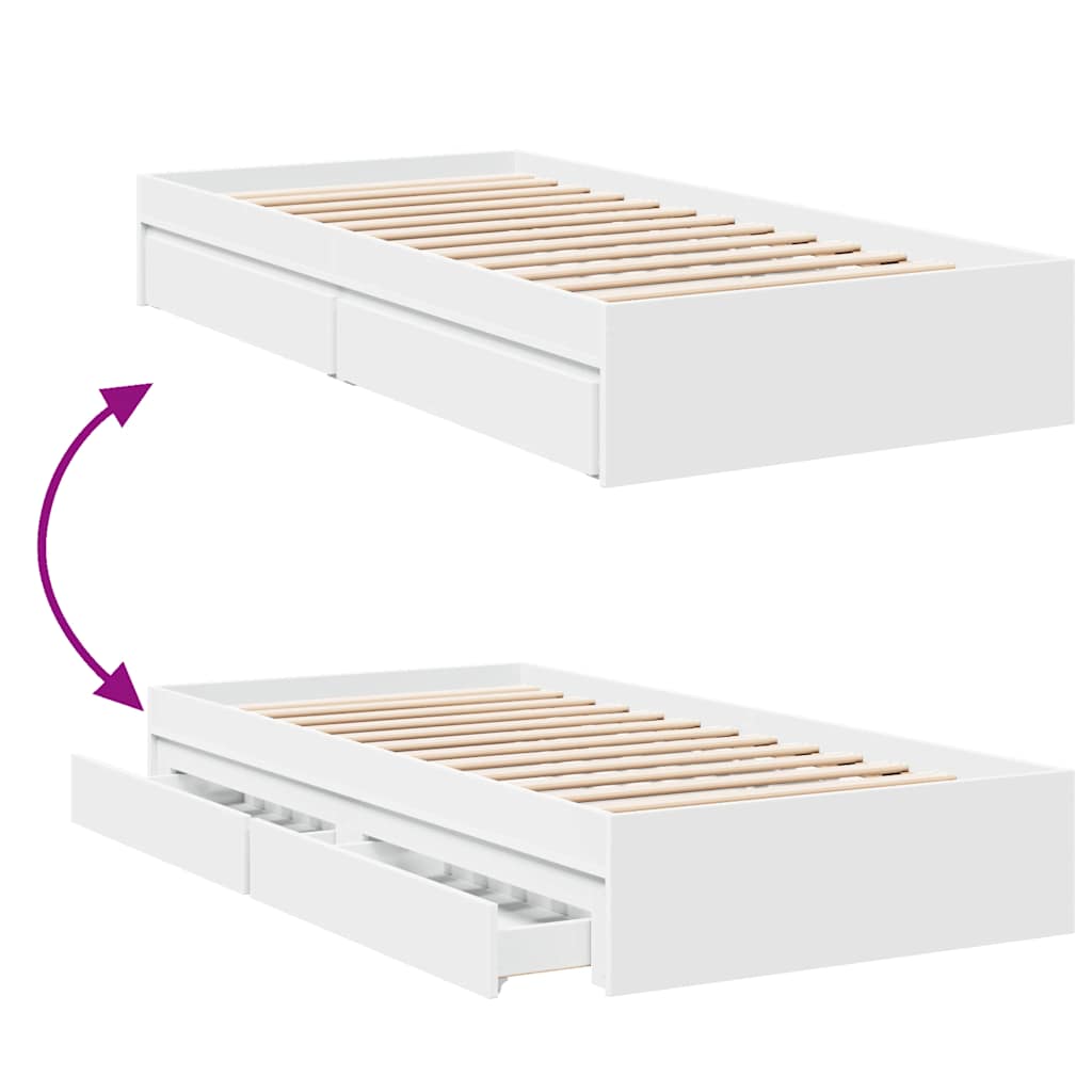 Bed Frame with Drawers without Mattress White 90x190 cm
