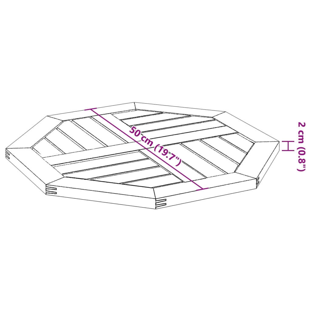 Table Top 50x50x2 cm Octagonal Solid Wood Acacia