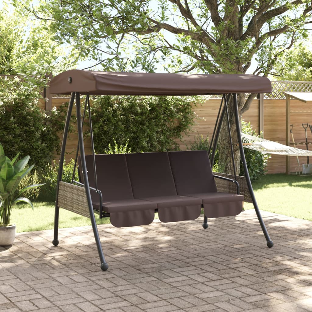 Garden Swing Bench with Adjustable Canopy Coffee Brown Steel