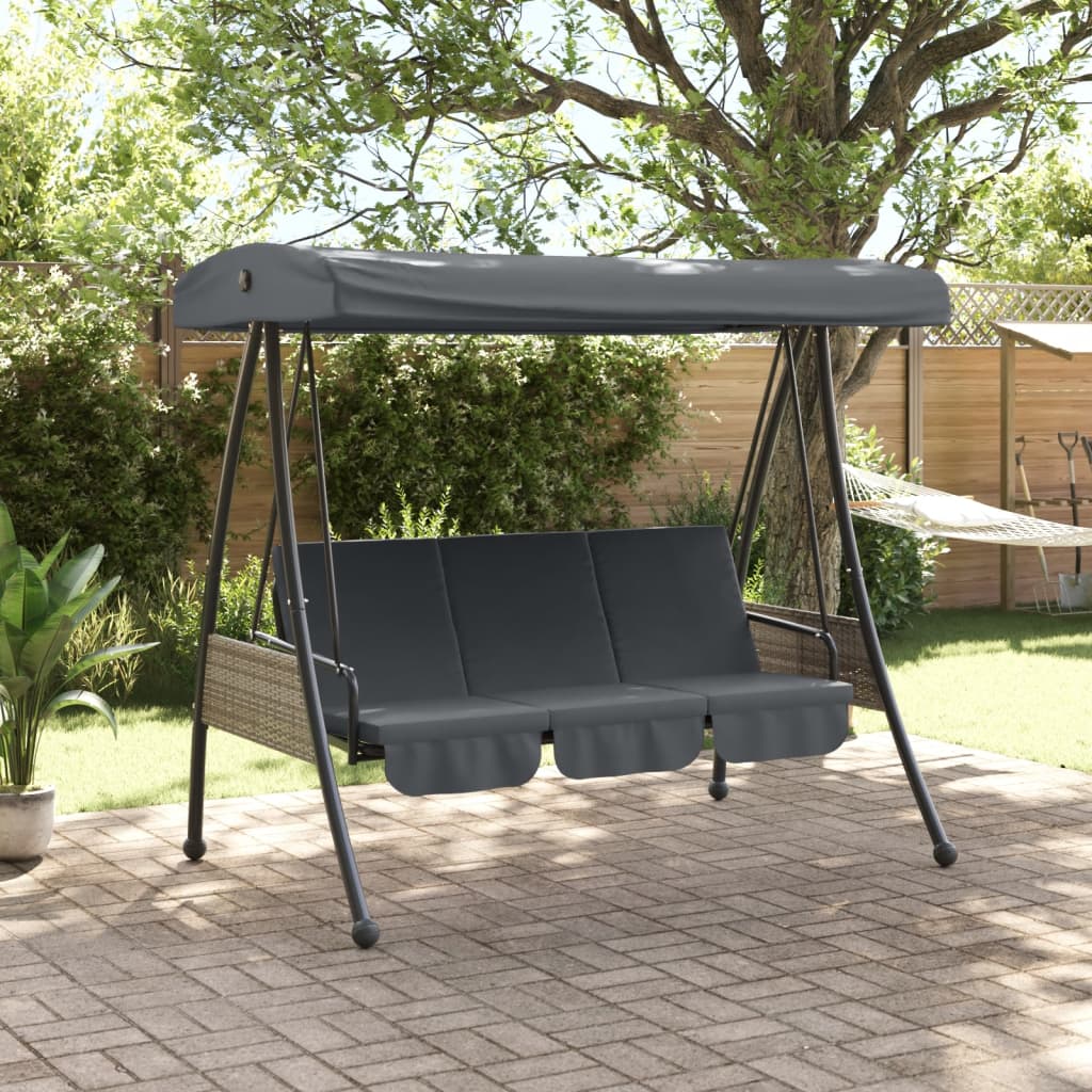 Garden Swing Bench with Adjustable Canopy Dark Grey Steel