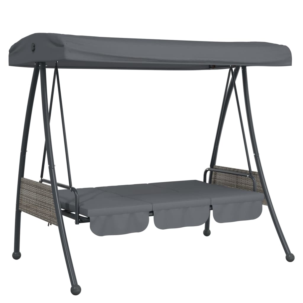 Garden Swing Bench with Adjustable Canopy Dark Grey Steel