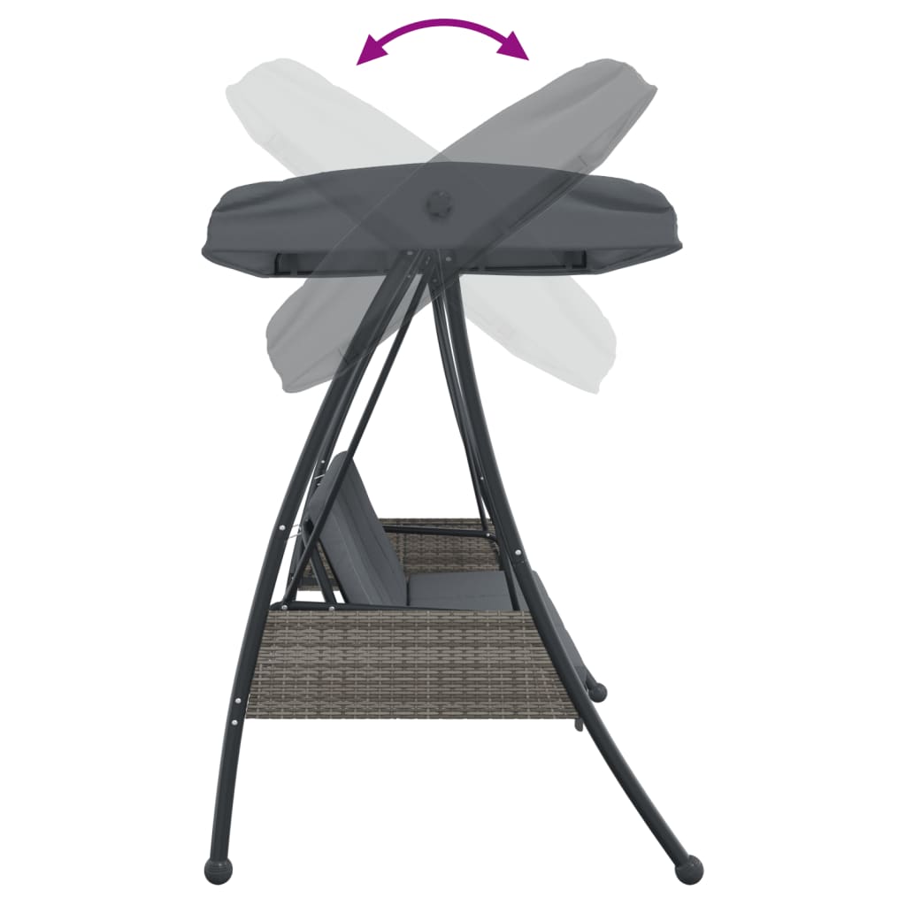 Garden Swing Bench with Adjustable Canopy Dark Grey Steel