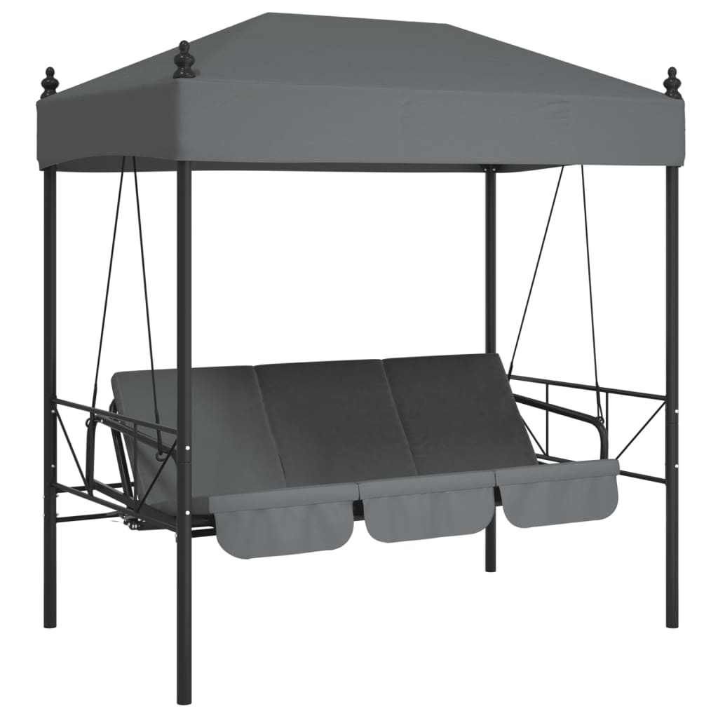 Garden Swing Bench with Canopy Dark Grey Steel