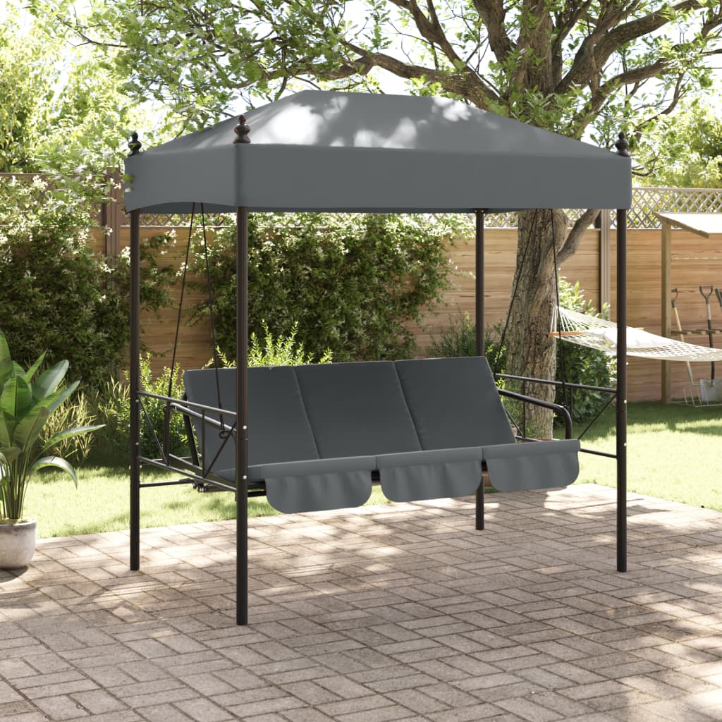 Garden Swing Bench with Canopy Dark Grey Steel