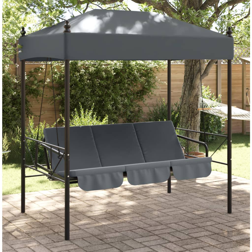 Garden Swing Bench with Canopy Dark Grey Steel