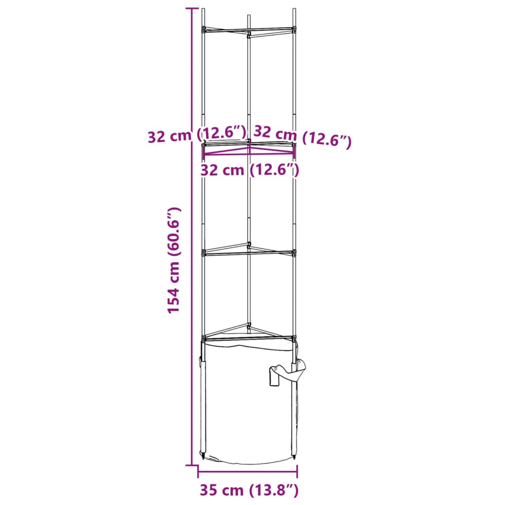 Tomato Cages with Plant Bags 4 pcs 154 cm Steel and PP