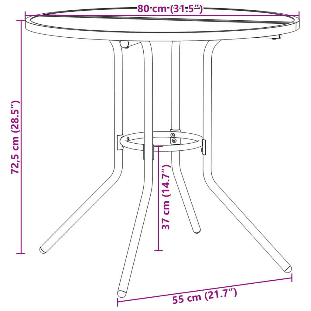 Patio Table Round Anthracite ?0x72.5 cm Powder-coated Steel