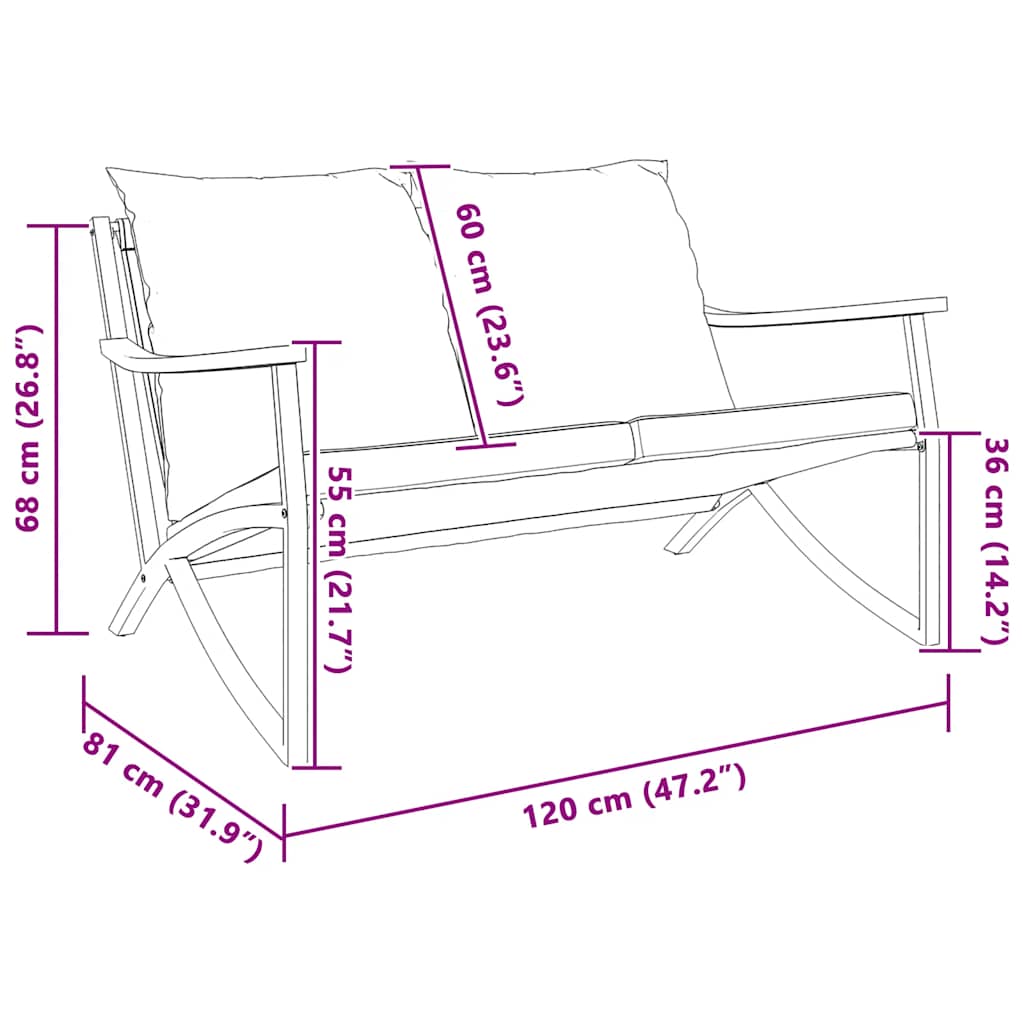 Garden Bench with Cushions 120 cm Black Steel