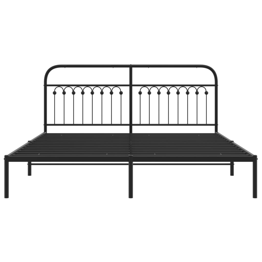 Metal Bed Frame without Mattress with Headboard Black 183x203 cm King