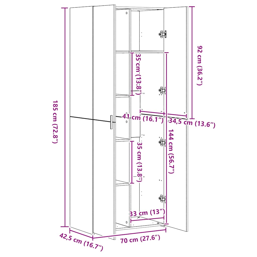 Highboard Sonoma Oak 70x42.5x185 cm Engineered Wood