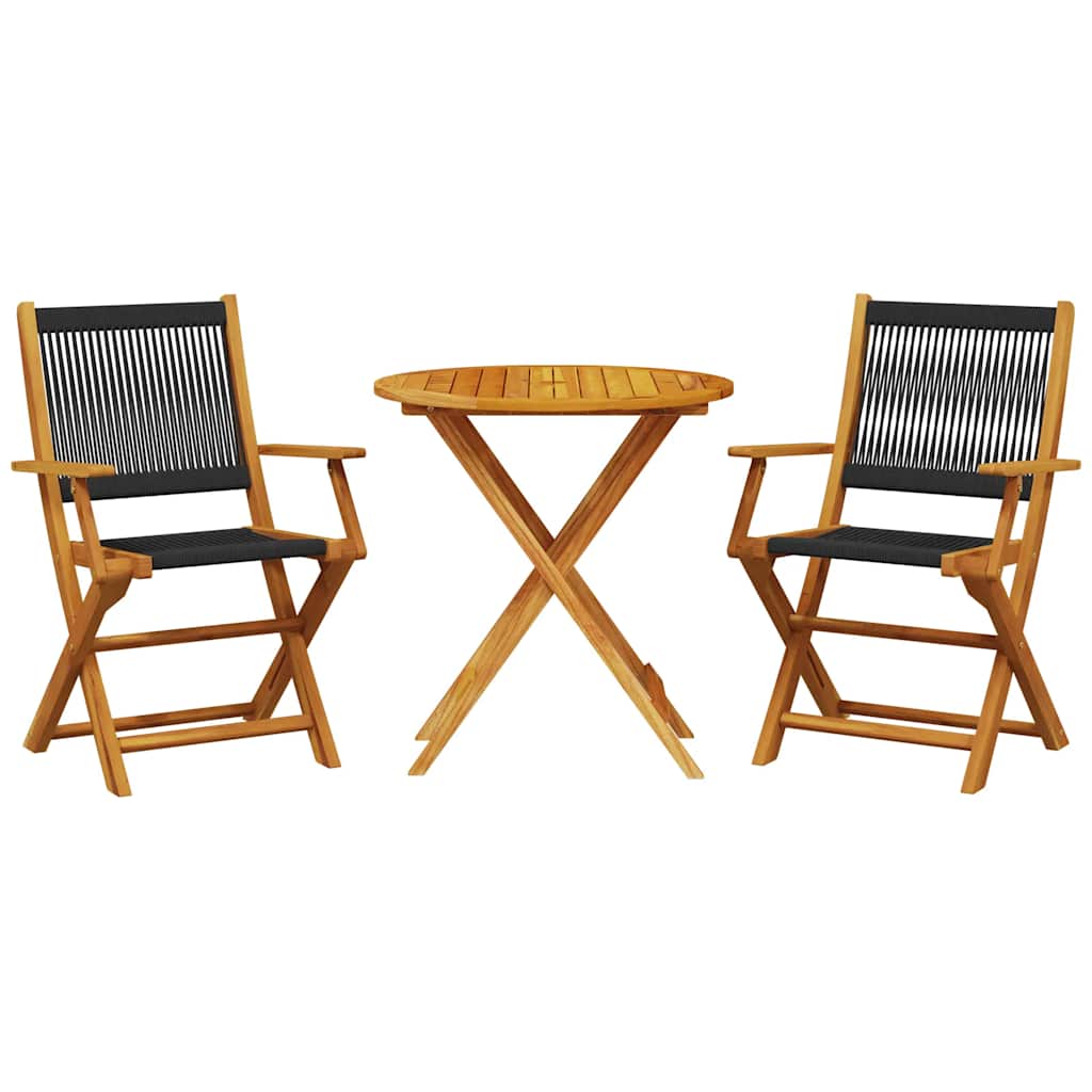 3 Piece Bistro Set Black Polypropylene and Solid Wood