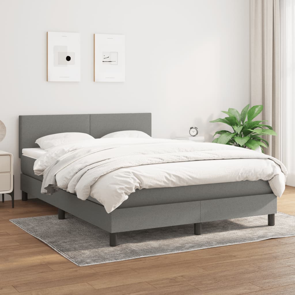 Box Spring Bed with Mattress Dark Grey 137x190 cm Full Fabric