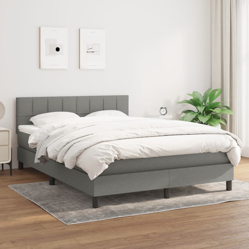 Box Spring Bed with Mattress Dark Grey 137x190 cm Full Fabric