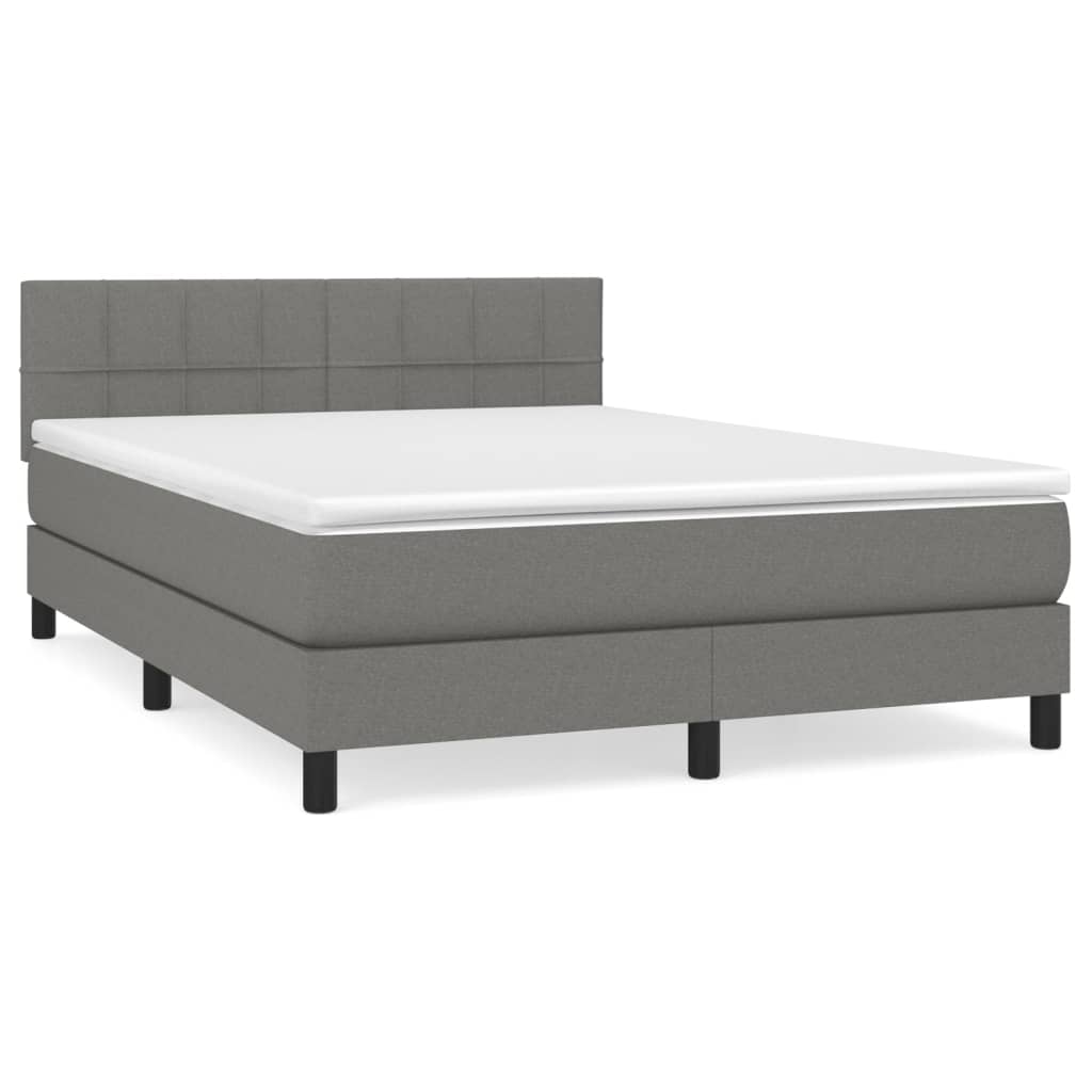Box Spring Bed with Mattress Dark Grey 137x190 cm Full Fabric