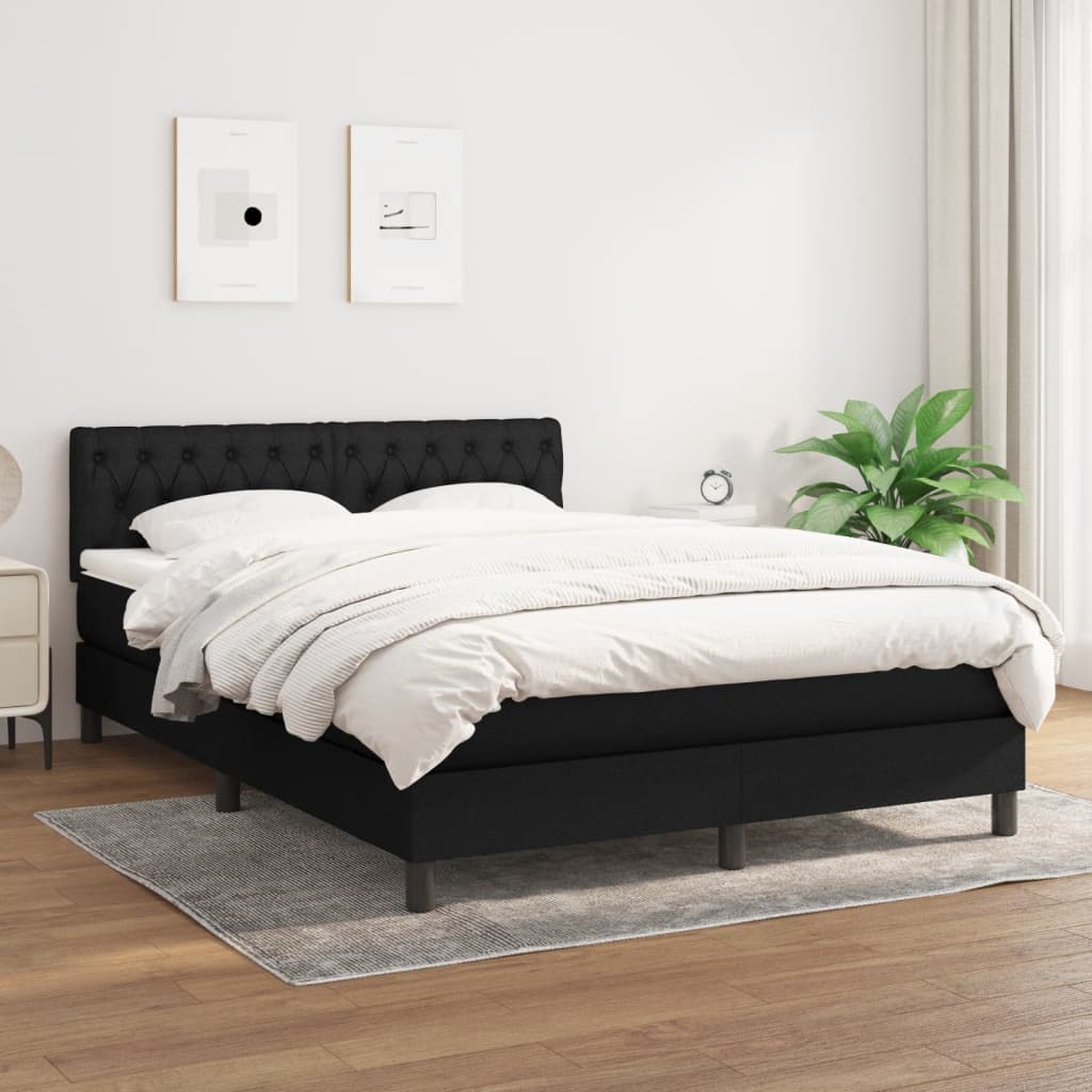 Box Spring Bed with Mattress Black 137x190 cm Full Fabric