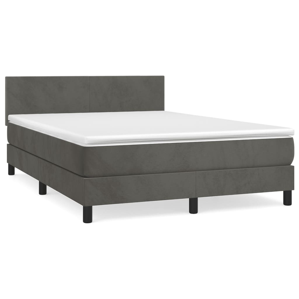Box Spring Bed with Mattress Dark Grey 137x190 cm Full Velvet