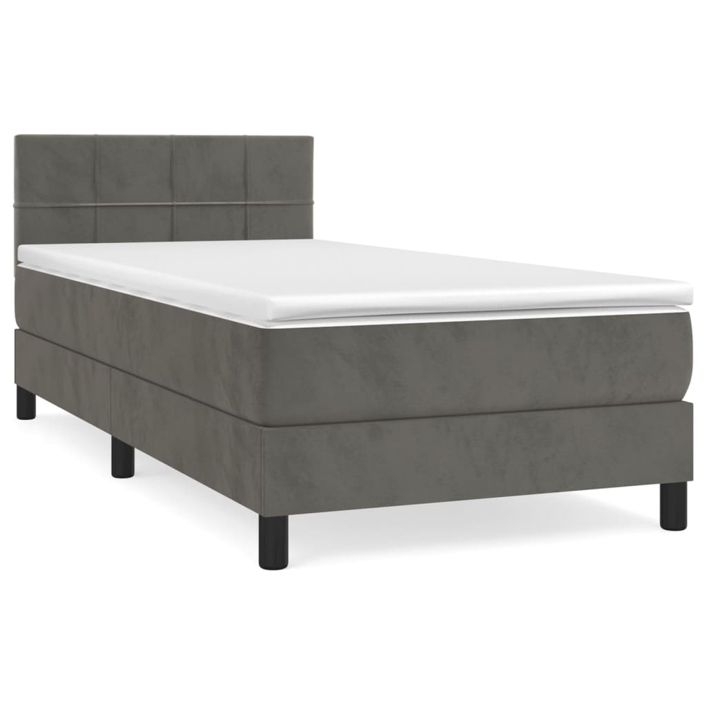 Box Spring Bed with Mattress Dark Grey 106x203 cm King Single Size Velvet