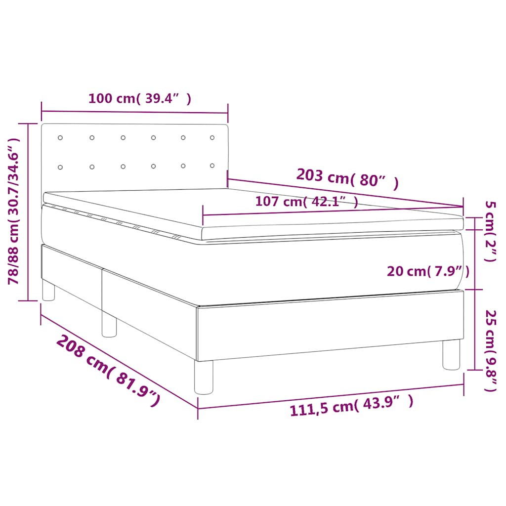 Box Spring Bed with Mattress Dark Grey 106x203 cm King Single Size Velvet