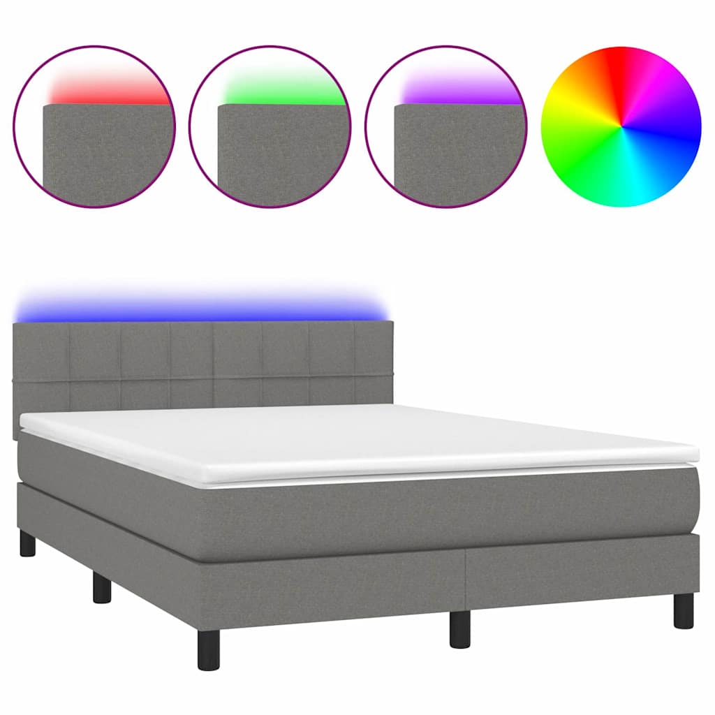 Box Spring Bed with Mattress&LED Dark Grey 137x190 cm Full Fabric